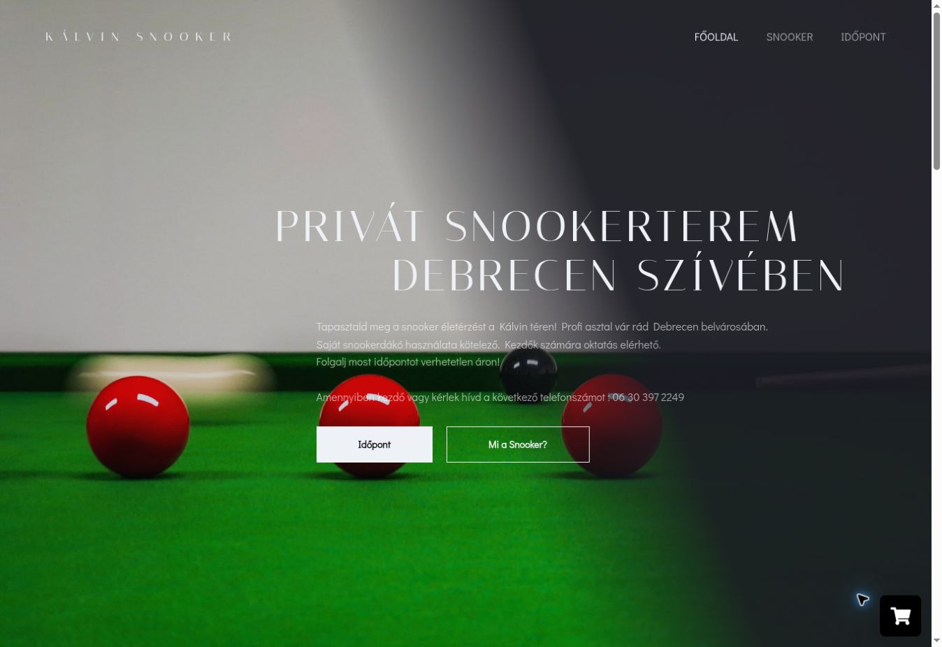 Kálvin Snooker – weboldal-előnézet